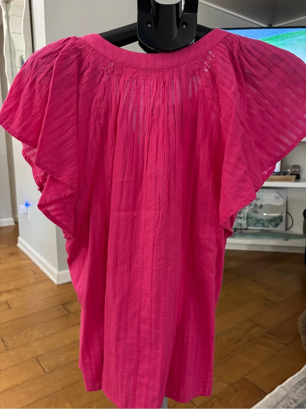 LOFT Bright Fuchsia Button-Front Flutter Sleeve Blouse - Picture 3 of 4